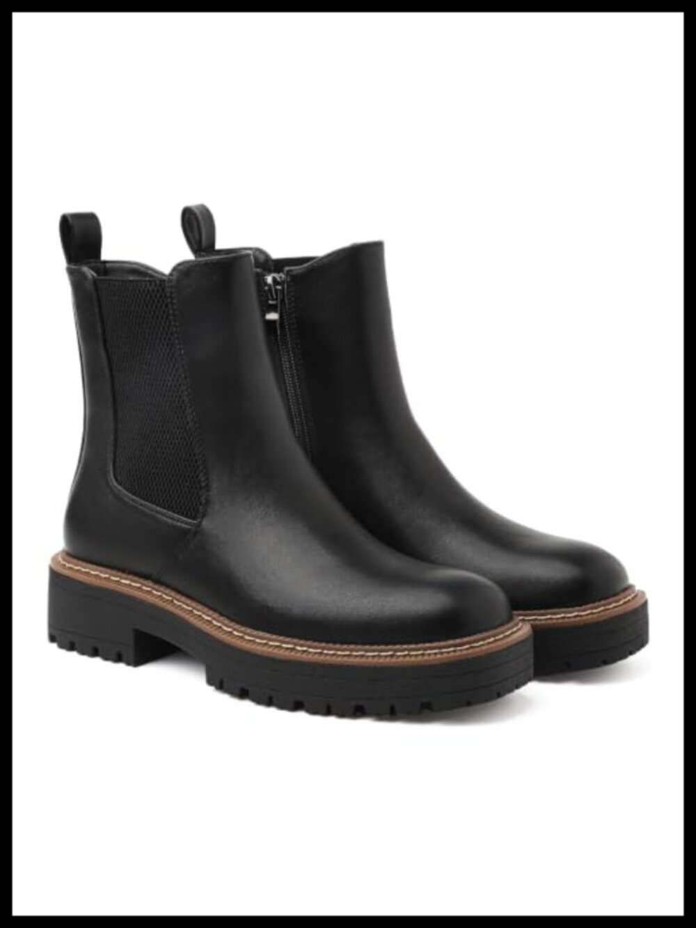 Womens Chelsea Ankle Boots Chunky Slip-On Square Toe Booties Faux Leather